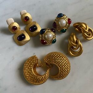 French Gold Grippoix 80s 90s Clip On Lot Earrings High End